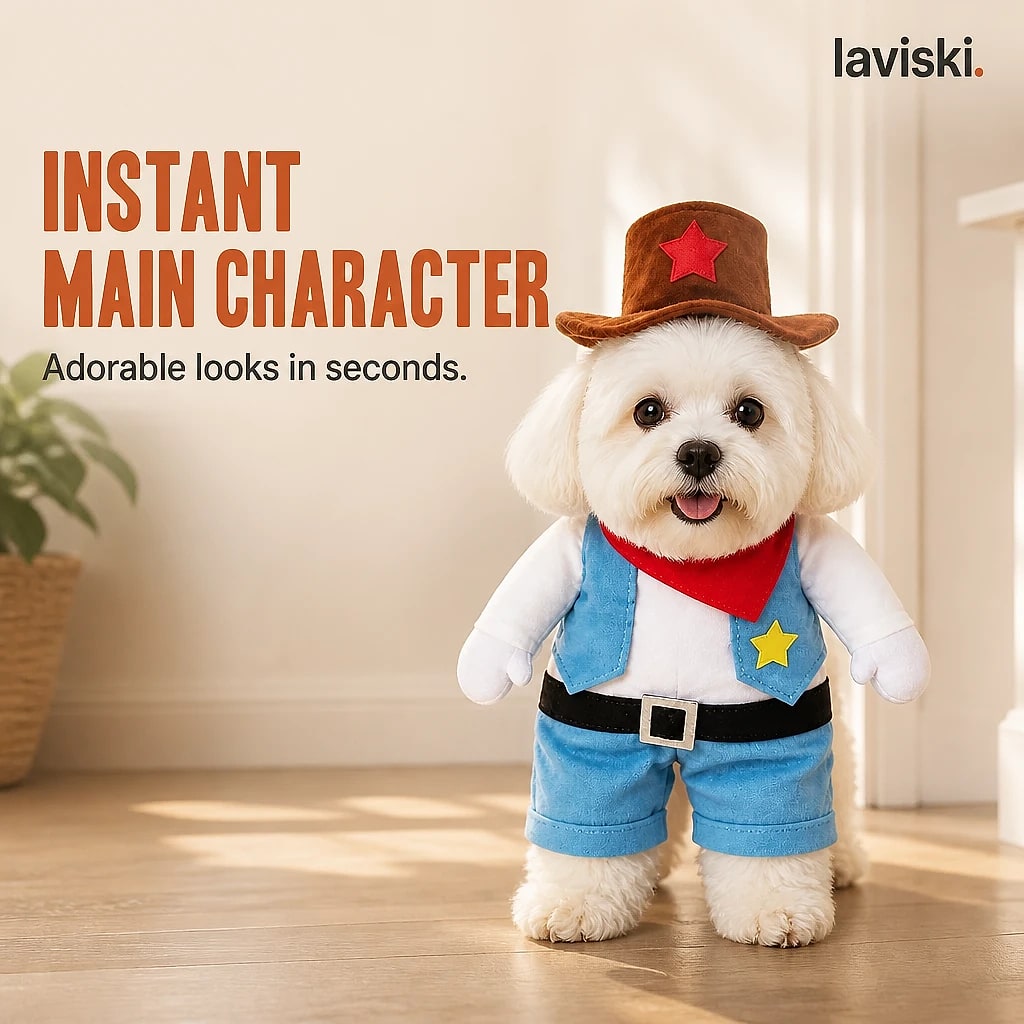 Festiva Standing Costume, Eight Designs, in use, pet resting on it