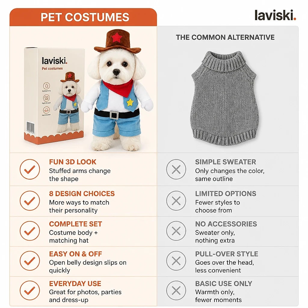 Festiva Standing Costume, Eight Designs, compared with the usual alternative