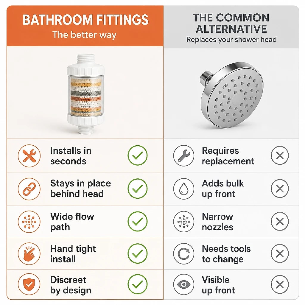 Filtra High Flow Shower Filter, compared with the usual alternative