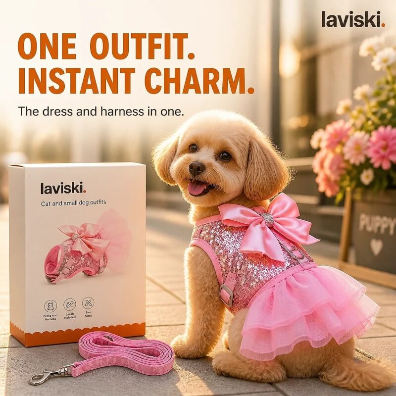 Fiora Sequin Bow Harness Dress and Leash Set, desired outcome