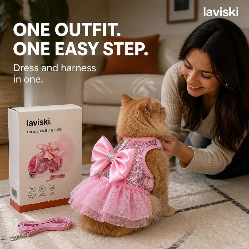 Fiora Sequin Bow Harness Dress and Leash Set, trust / durability