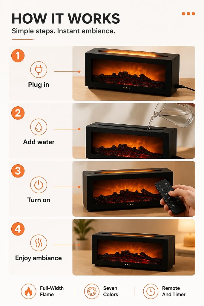 Flamma Fireplace Flame Diffuser, how to unpack and set it up