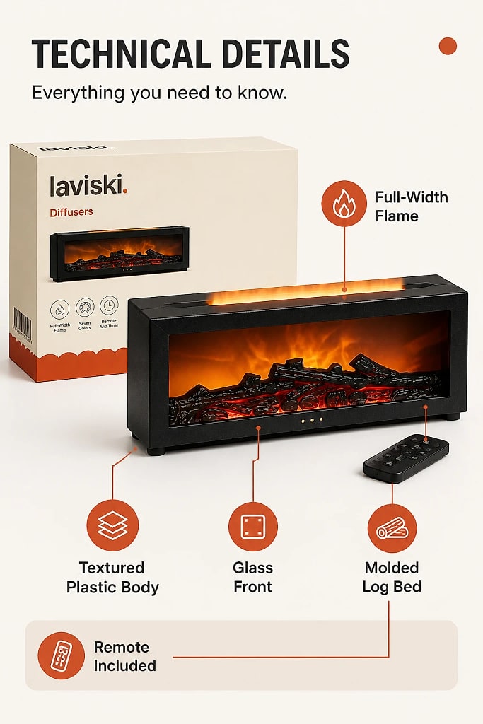 Flamma Fireplace Flame Diffuser, materials and construction detail