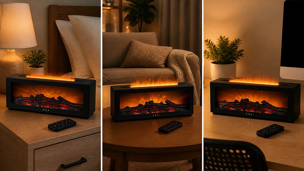 Flamma Fireplace Flame Diffuser, shown in use at home