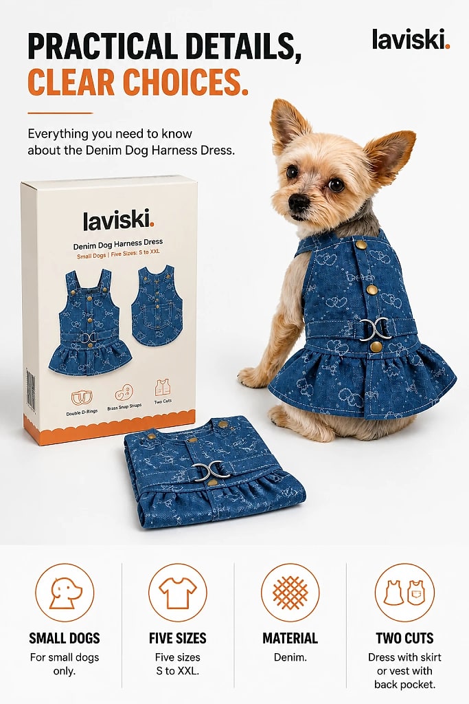 Indiga Denim Dog Harness Dress, materials and construction detail