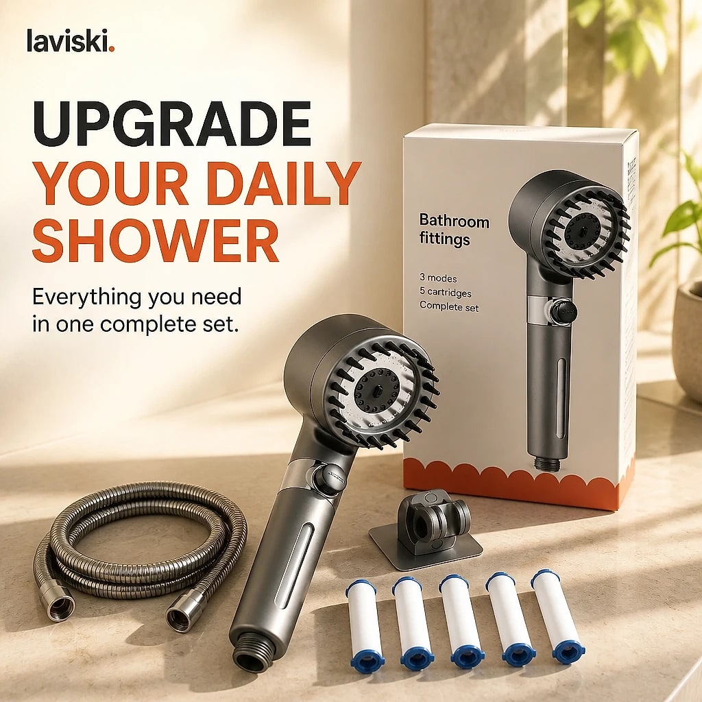 Ionara Complete Shower Set with Hose, in use, pet resting on it