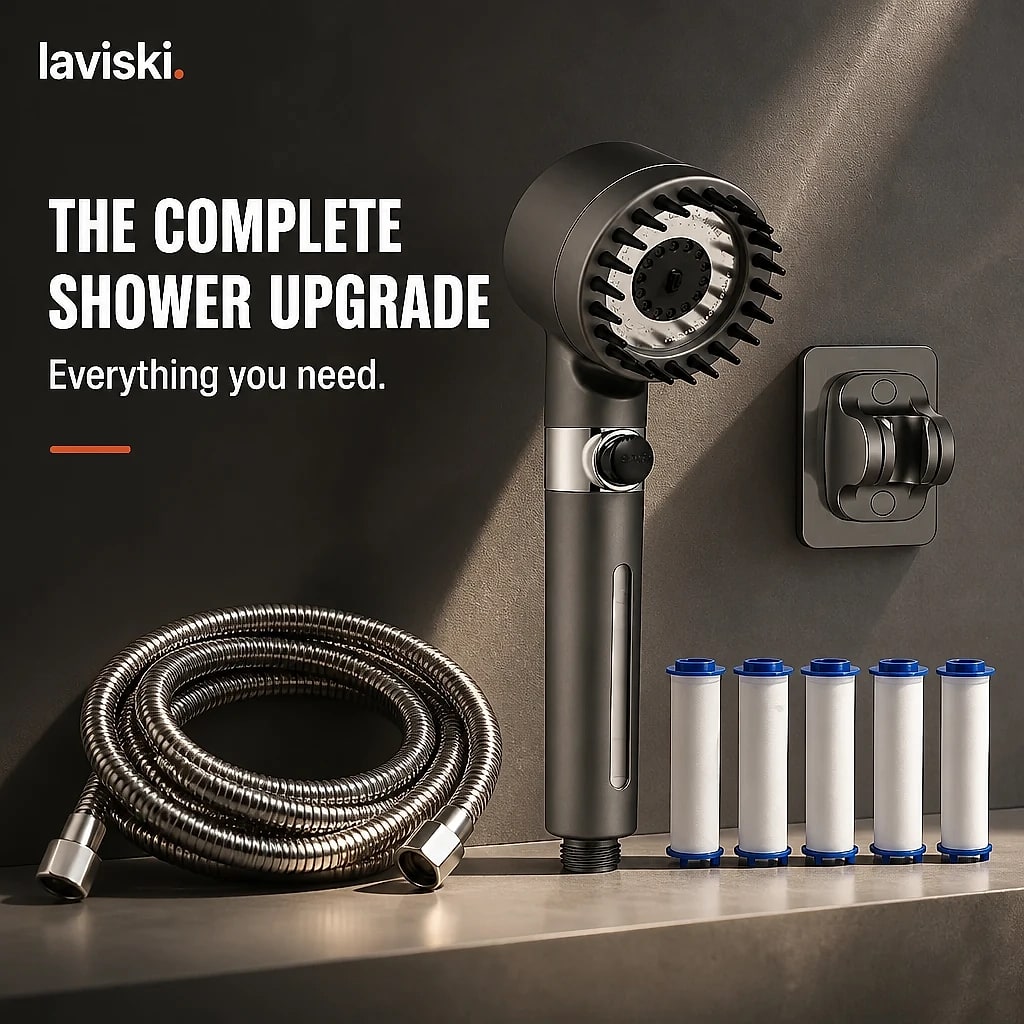 Ionara Complete Shower Set with Hose, shown in a home setting