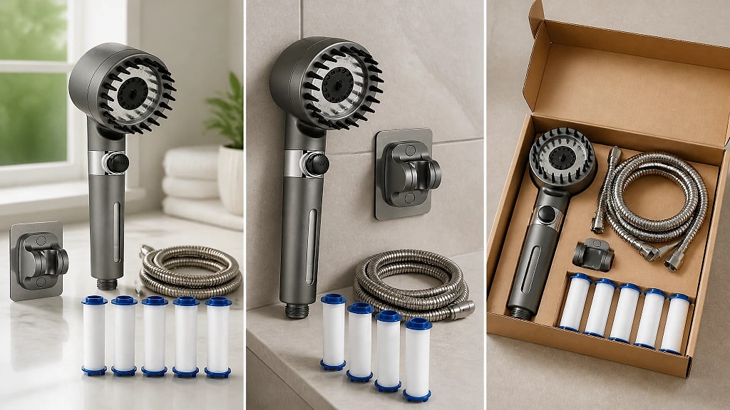 Ionara Complete Shower Set with Hose, shown in use at home