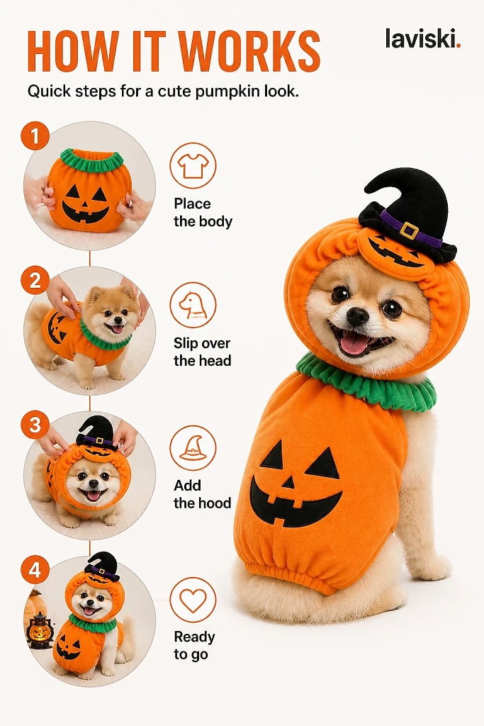 Jacoby Pumpkin Dog Costume, how to unpack and set it up