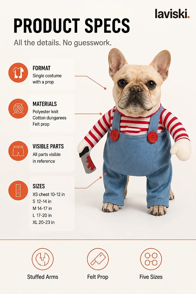Jokera Striped Doll Pet Costume, materials and construction detail