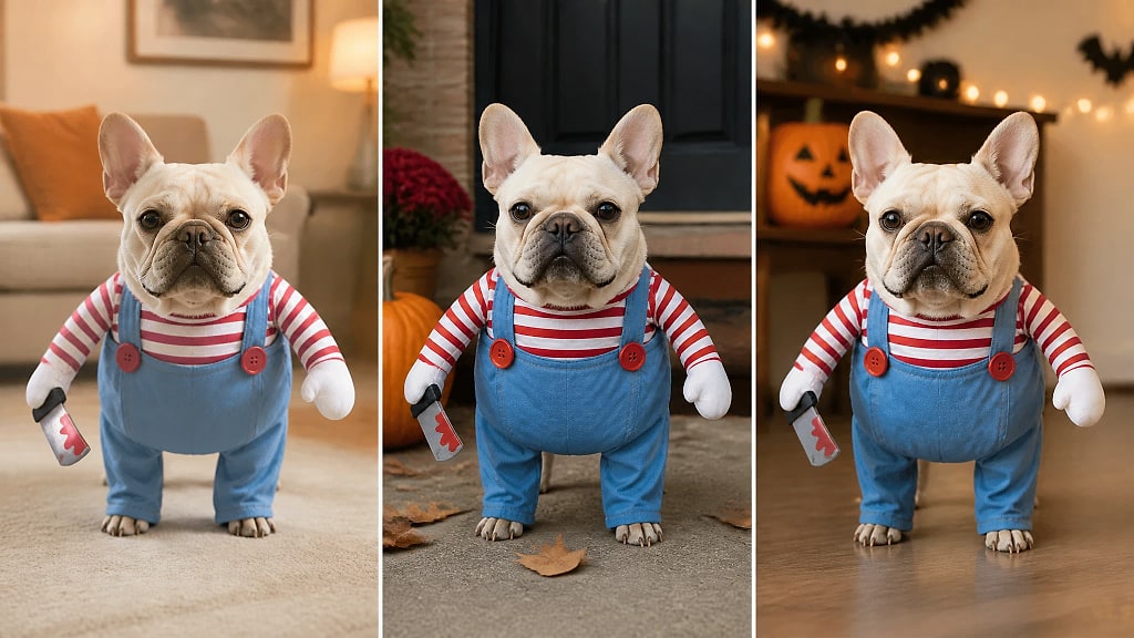 Jokera Striped Doll Pet Costume, shown in use at home