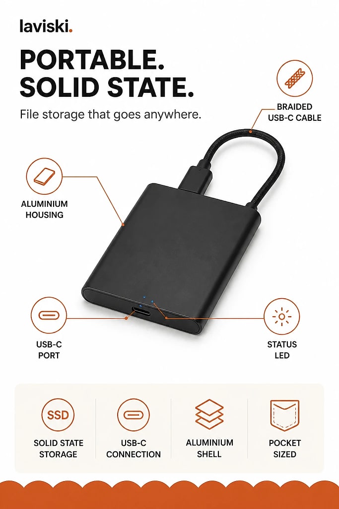 Kestra Portable USB C SSD, materials and construction detail