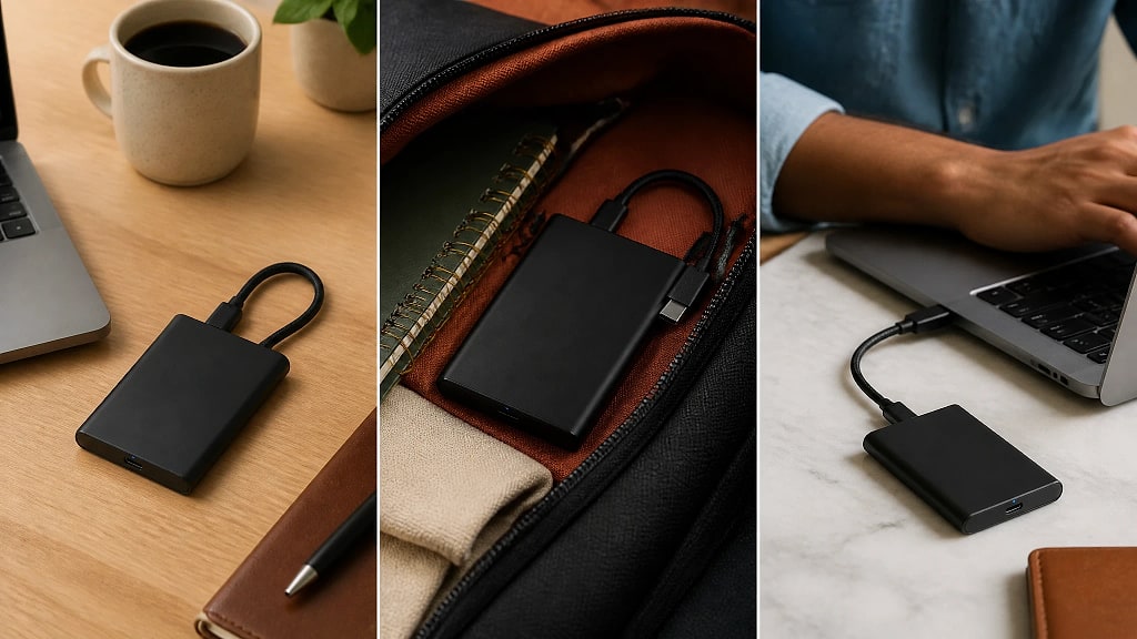 Kestra Portable USB C SSD, shown in use at home