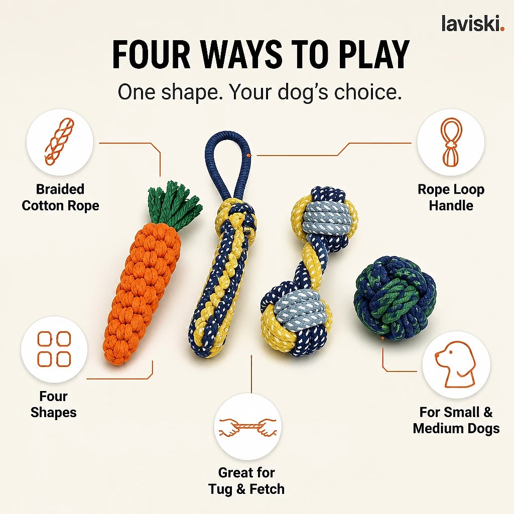 Kordia Cotton Rope Dog Chew Toy, close-up of the main features