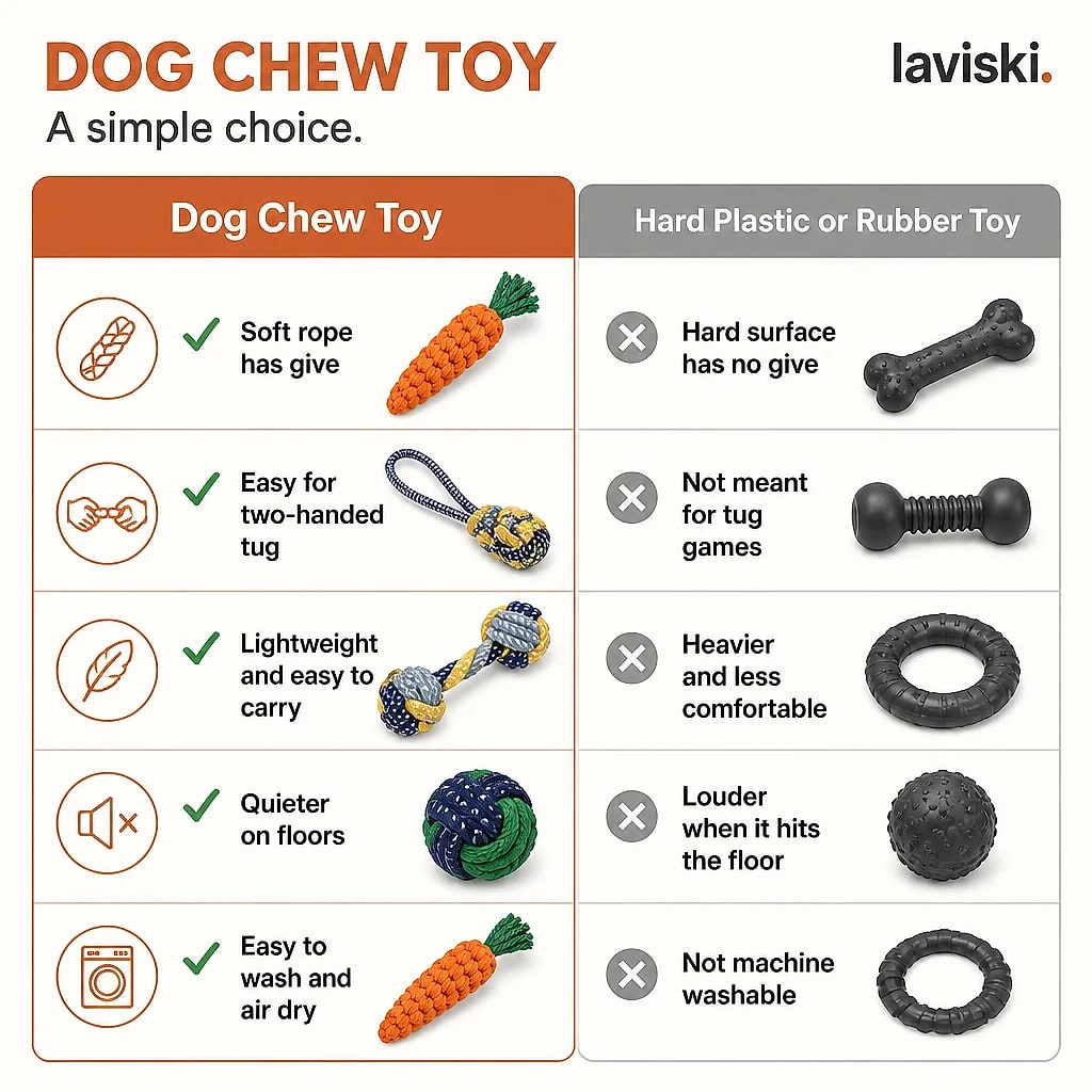 Kordia Cotton Rope Dog Chew Toy, compared with the usual alternative