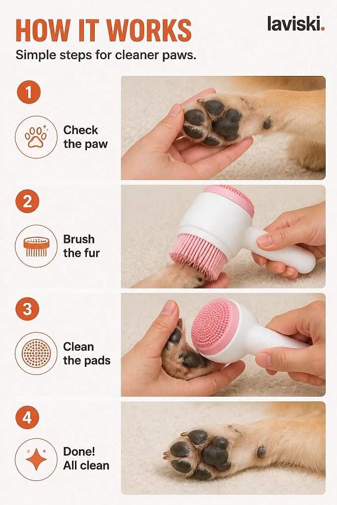 Lavana Dual Sided Paw Cleaning Brush, how to unpack and set it up