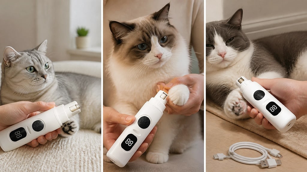 Lucera LCD Pet Nail Polisher, shown in use at home