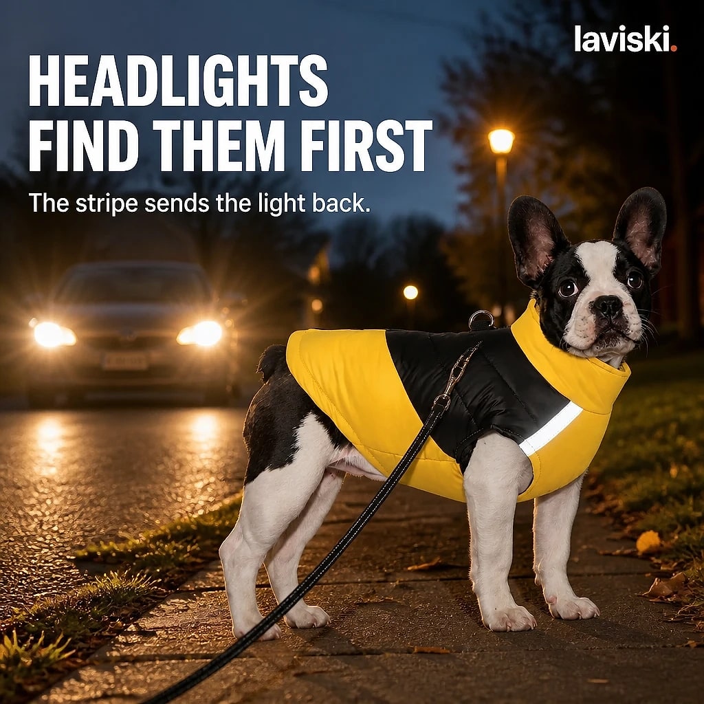 Lumira Reflective Waterproof Dog Coat, in use, pet resting on it