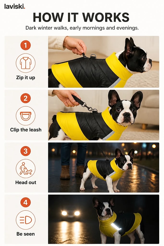 Lumira Reflective Waterproof Dog Coat, how to unpack and set it up