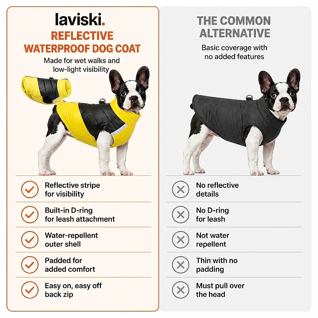 Lumira Reflective Waterproof Dog Coat, compared with the usual alternative