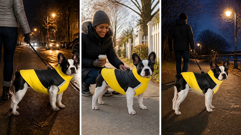 Lumira Reflective Waterproof Dog Coat, shown in use at home