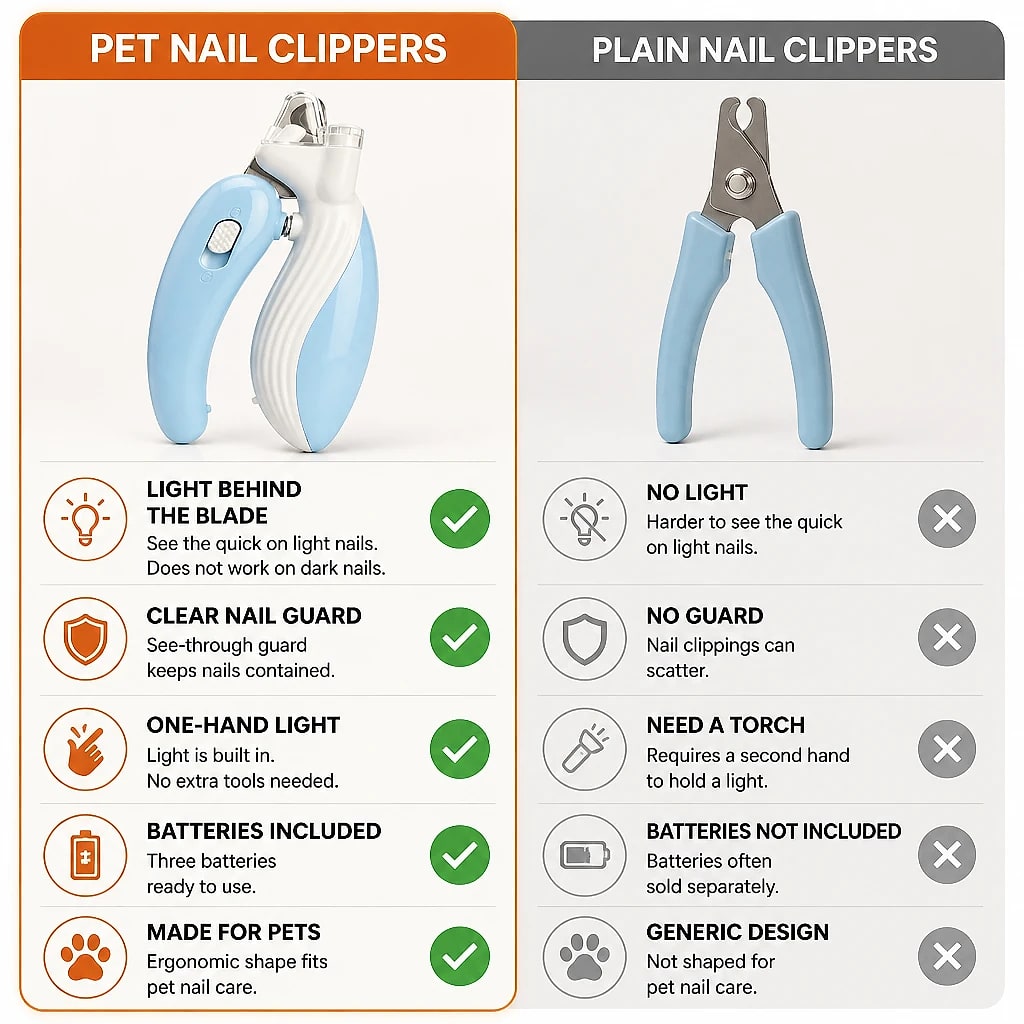 Luxia LED Pet Nail Clippers, compared with the usual alternative