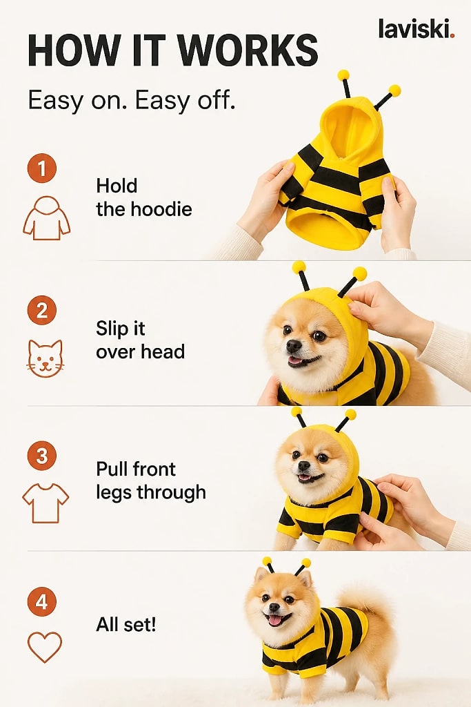 Melira Bee Dog Hoodie, how to unpack and set it up