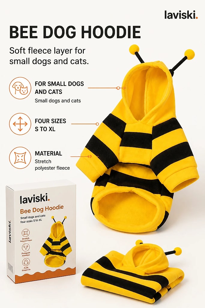 Melira Bee Dog Hoodie, materials and construction detail