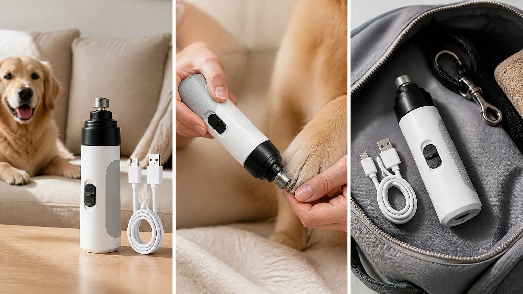 Minora Pocket Pet Nail Grinder, shown in use at home