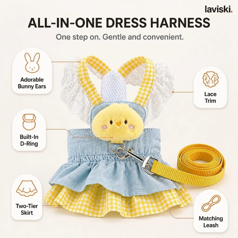 Mirella Denim Harness Dress with Leash, feature showcase