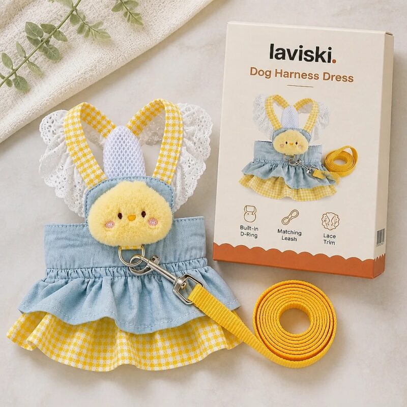 Mirella Denim Harness Dress with Leash, what's included