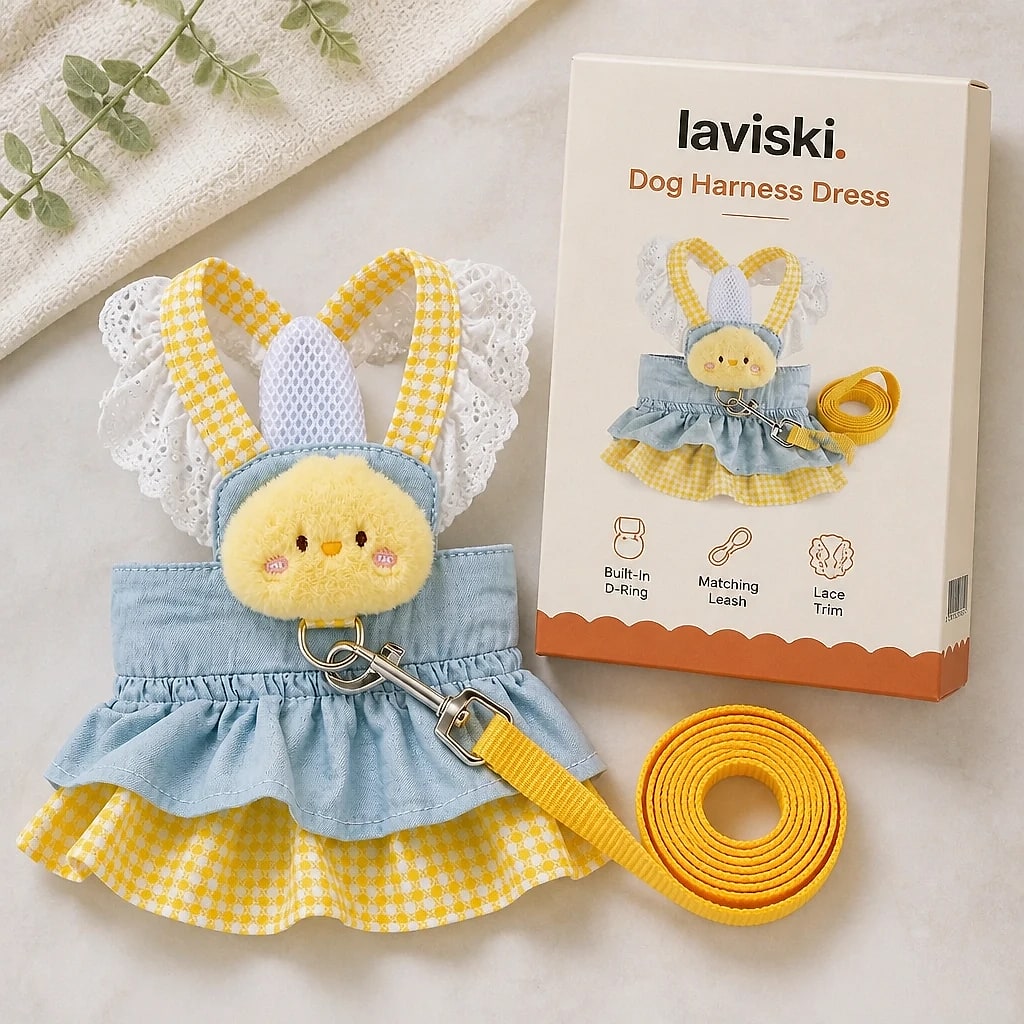 Mirella Denim Harness Dress with Leash, what is included in the box