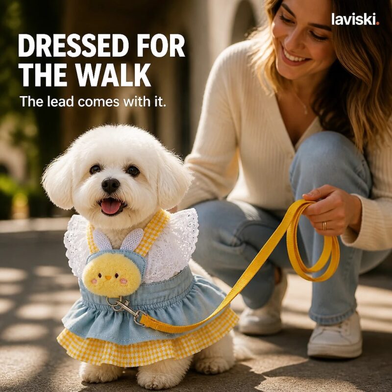 Mirella Denim Harness Dress with Leash, closing hero