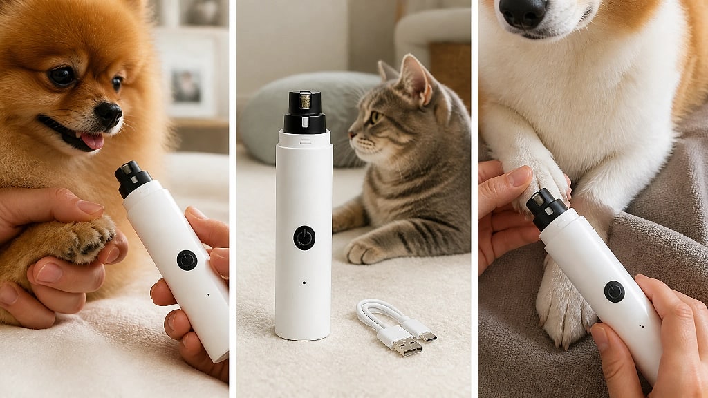 Molara Electric Pet Nail Grinder, shown in use at home