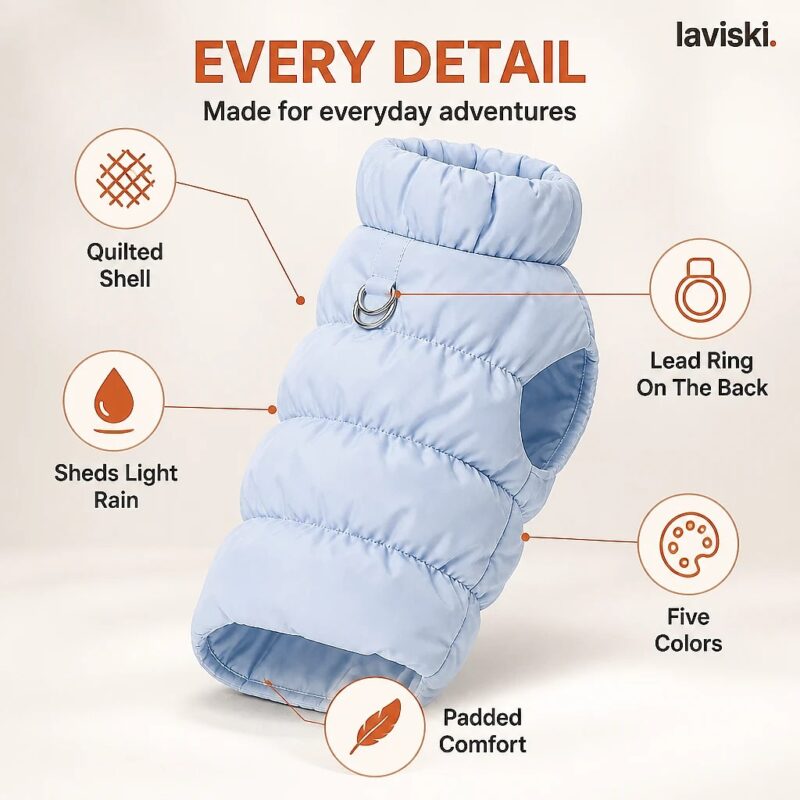 Nimbra Quilted Puffer Pet Jacket, feature showcase