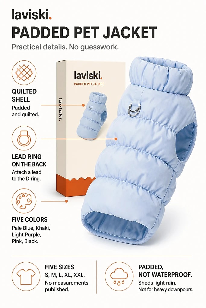 Nimbra Quilted Puffer Pet Jacket, materials and construction detail
