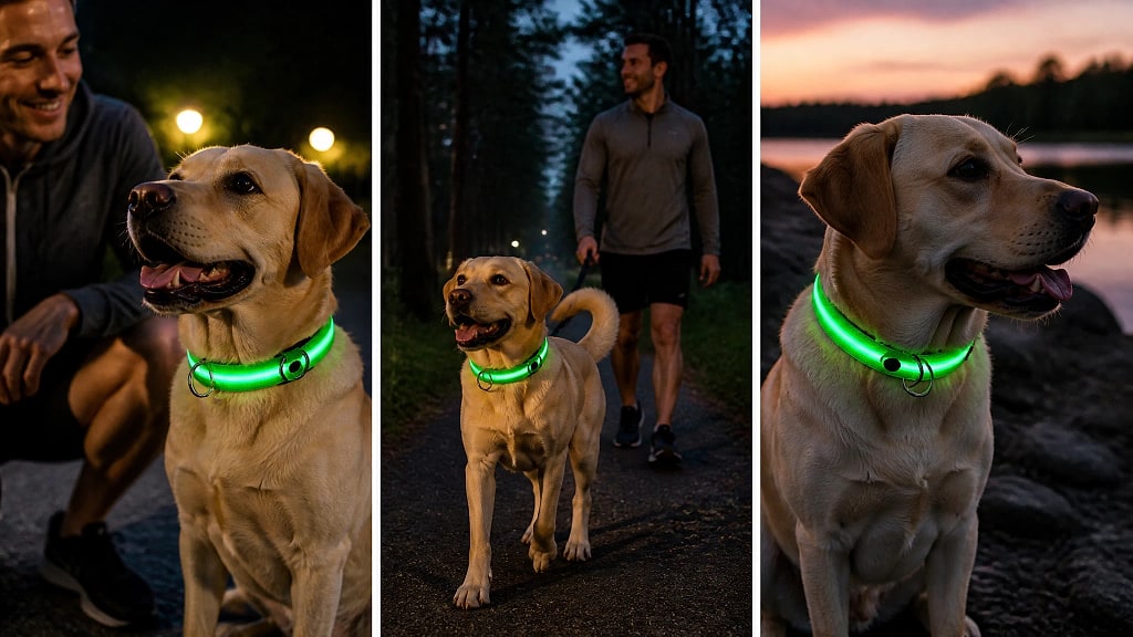 Noctra Light Up Dog Collar, shown in use at home