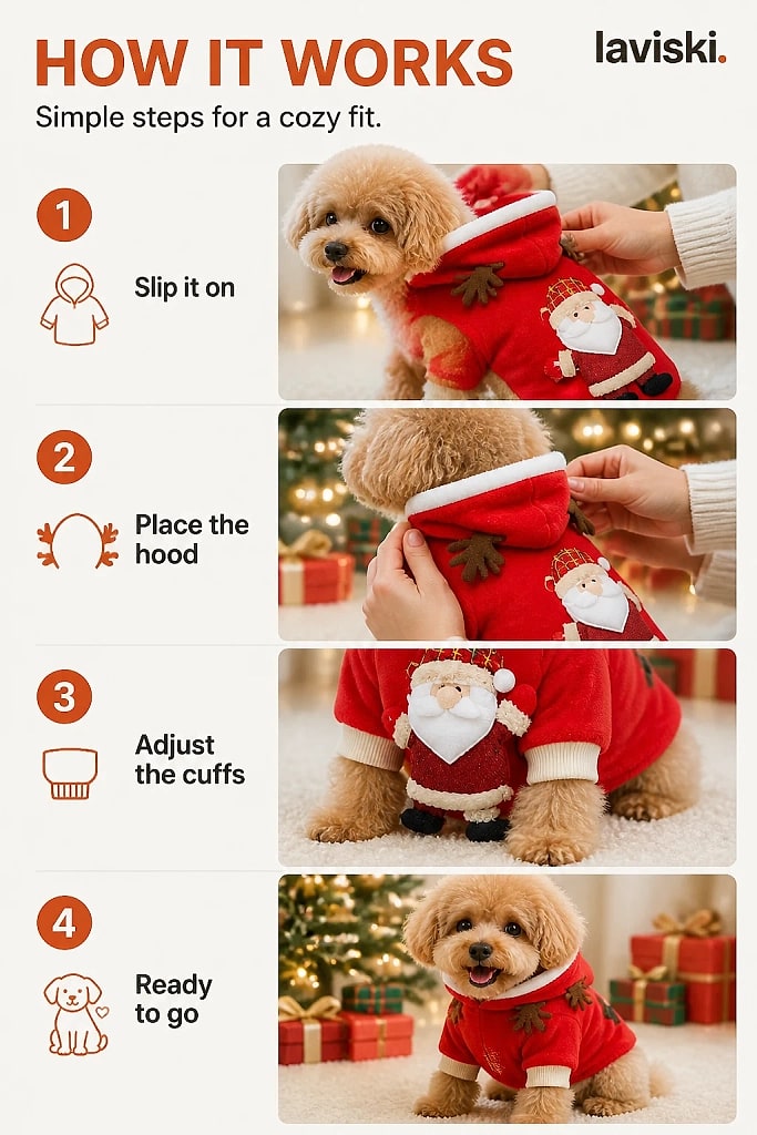 Noella Christmas Dog Hoodie, how to unpack and set it up