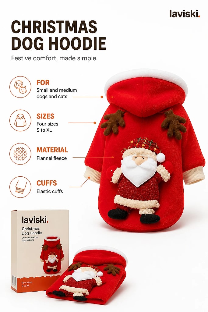 Noella Christmas Dog Hoodie, materials and construction detail