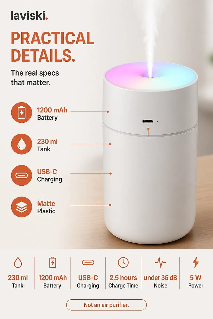 Nomada Cordless Mini Humidifier, materials and construction detail