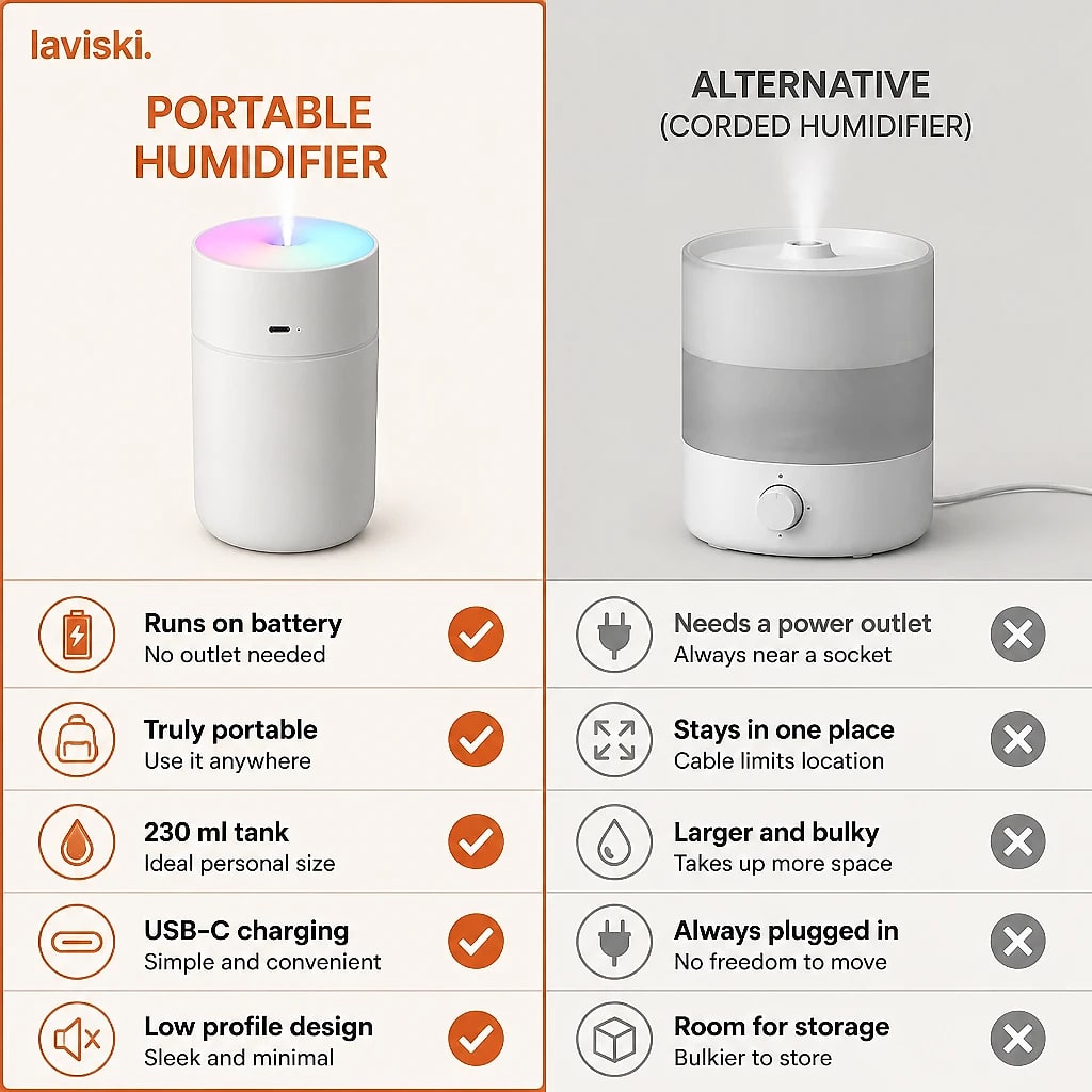 Nomada Cordless Mini Humidifier, compared with the usual alternative