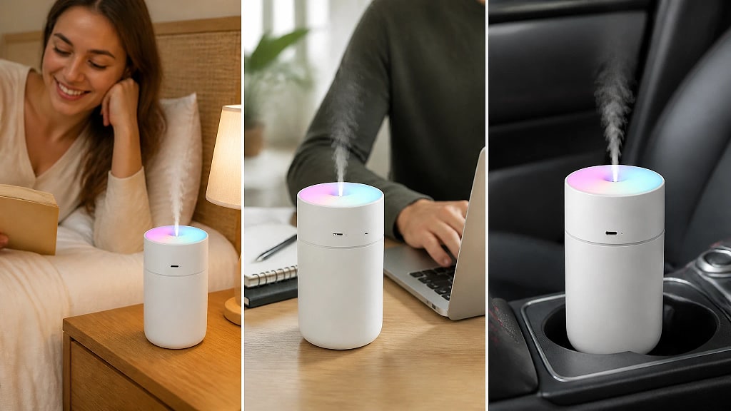 Nomada Cordless Mini Humidifier, shown in use at home