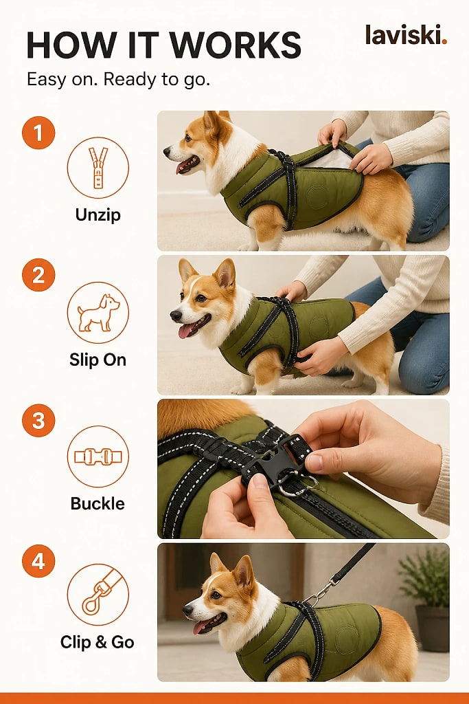 Nordra Padded Dog Jacket with Harness, how to unpack and set it up