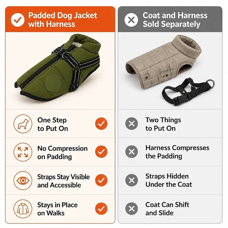 Nordra Padded Dog Jacket with Harness, comparison