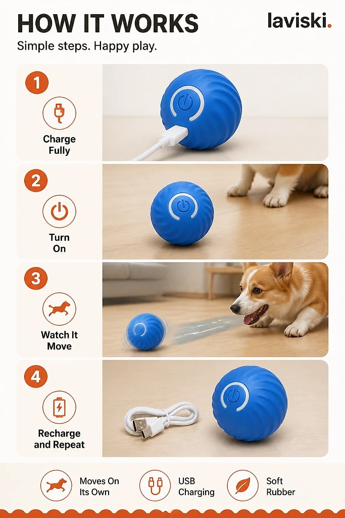 Orbina Self Moving Dog Ball, how to unpack and set it up