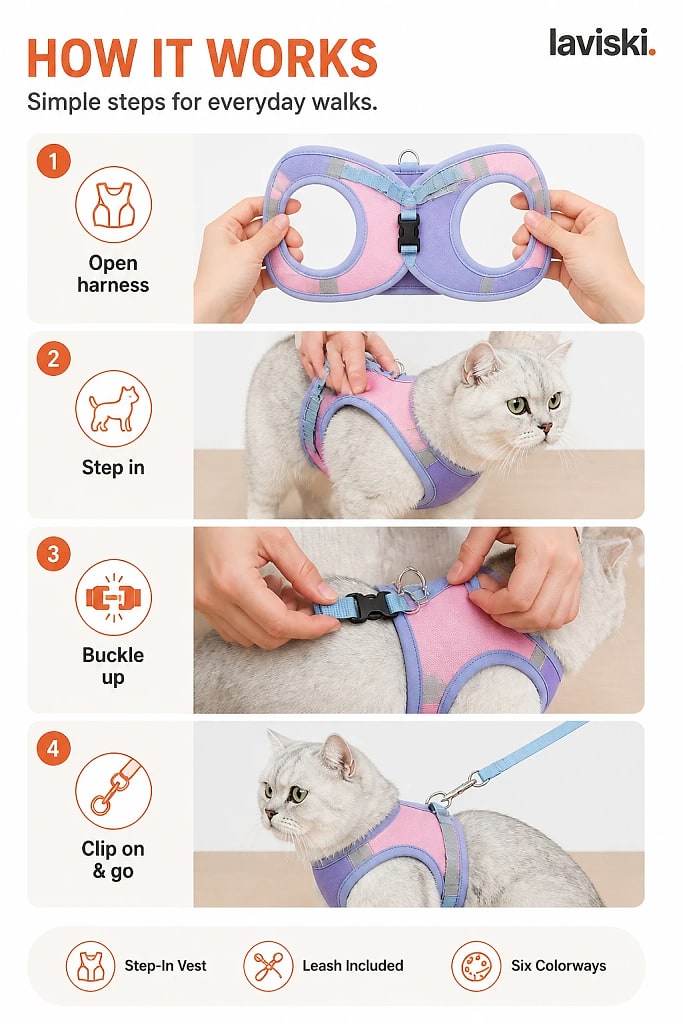 Palora Step In Cat Harness and Leash Set, how to unpack and set it up