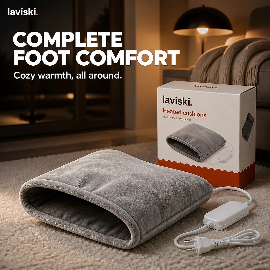 Pedira Heated Foot Warmer, shown in a home setting