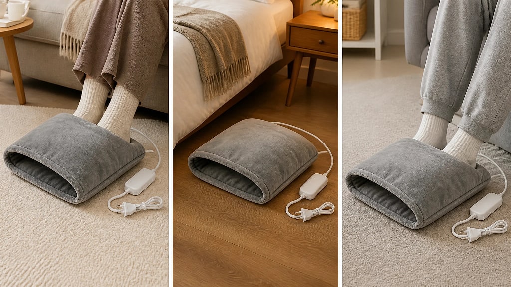 Pedira Heated Foot Warmer, shown in use at home