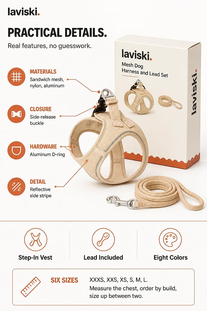 Petala Mesh Harness and Lead Set, materials and construction detail