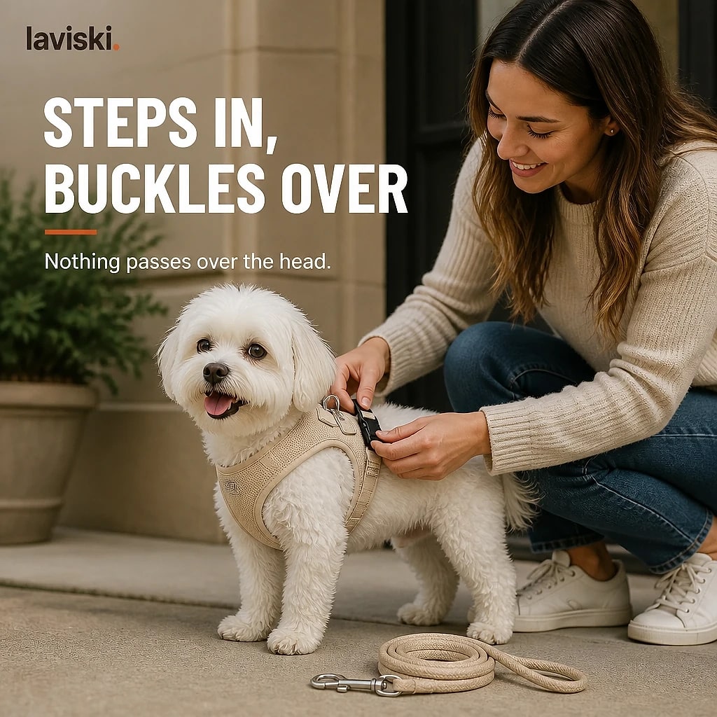 Petala Mesh Harness and Lead Set, shown in a home setting